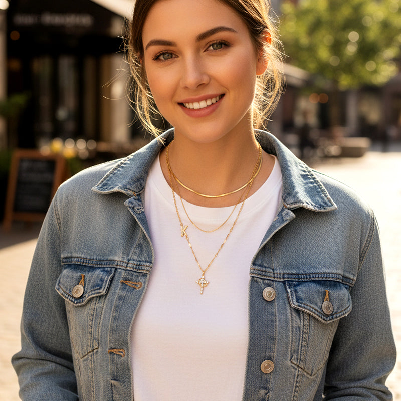 🎁2026 Nieuw binnen 50% KORTING💥💎 Dainty Petal Chain Necklace with Initial Charm – Adjustable, Sparkling & Faith-Inspired Design ✨📿