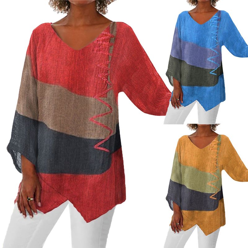 💕50% ZomerkortingElegante casual damesblouse met V-hals, lange mouwen en artistiek patroonprint