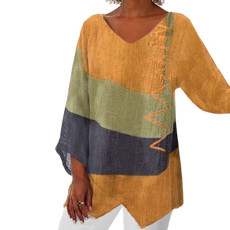 💕50% ZomerkortingElegante casual damesblouse met V-hals, lange mouwen en artistiek patroonprint