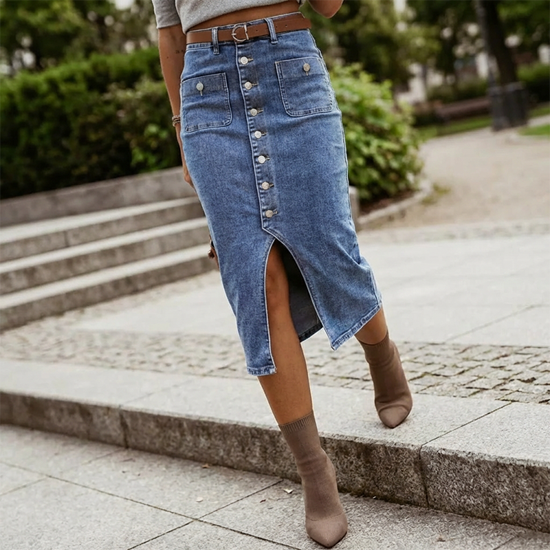 🔈🔈NU 50% KORTING👗Denim rok met hoge taille en knoopsluiting aan de voorkant