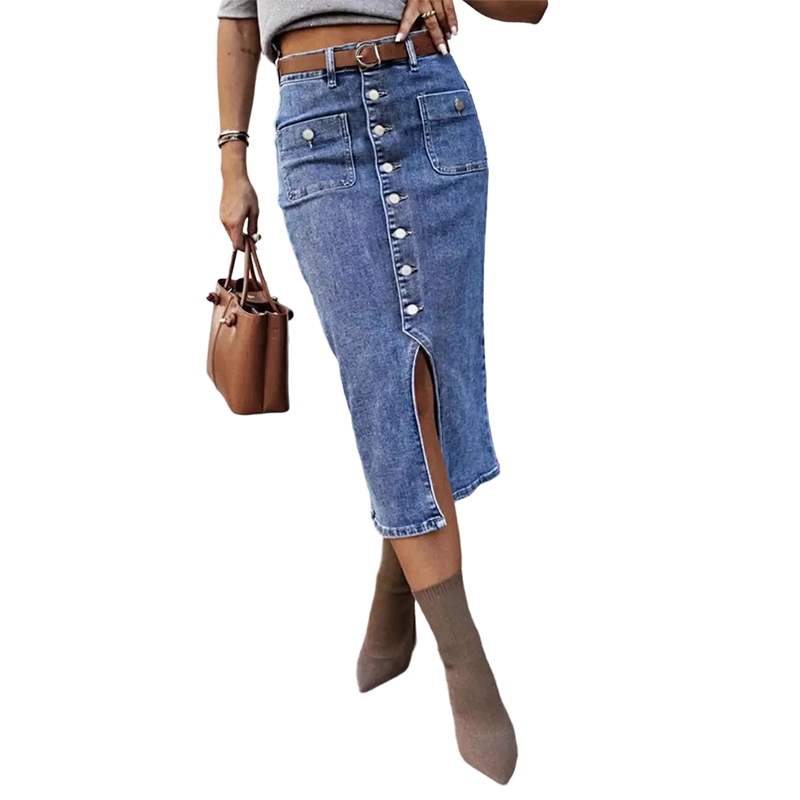 🔈🔈NU 50% KORTING👗Denim rok met hoge taille en knoopsluiting aan de voorkant