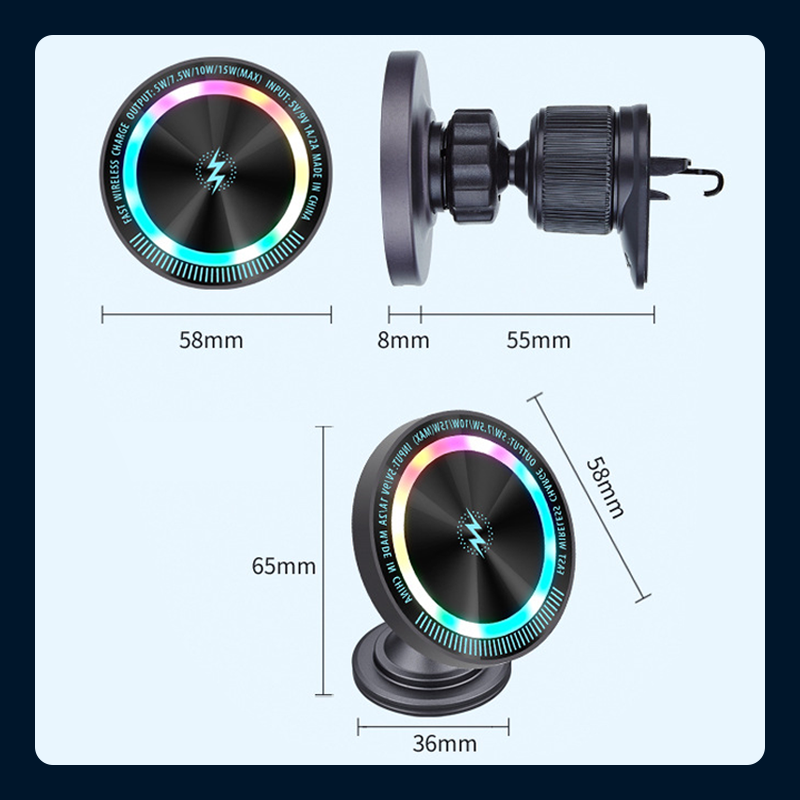 💘Valentijnsaanbieding: 50% Korting!🚗RGB Magnetische Draadloze Autoladerhouder – 15W Snel Laden & 360° Rotatie