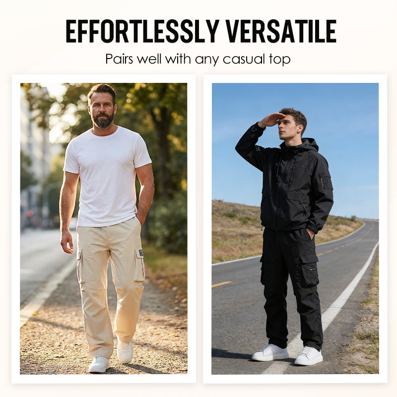 👖 NU 50% KORTING! 🛠️ Stretchbroek voor heren met zakken – Meerdere zakken & trekkoord in de taille – Casual rechte broek – perfect voor werk, reizen of actieve dagen 🏃‍♂️