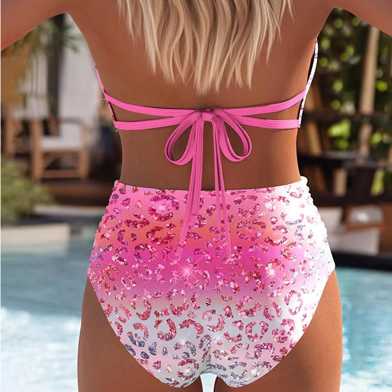 Bikiniset met hoge taille en luipaardprint-verloop