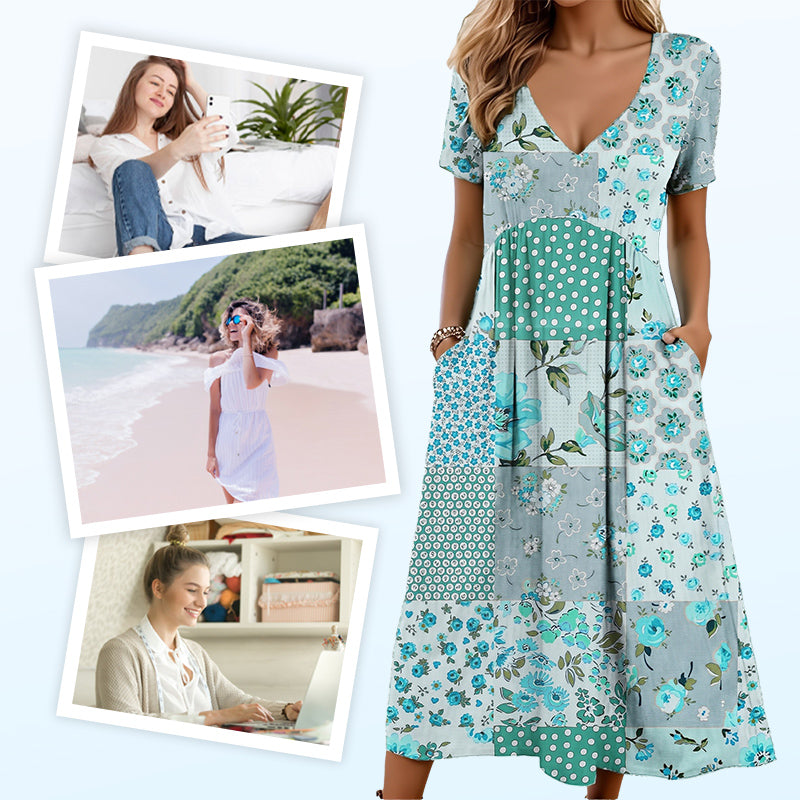 🔥Tijdelijke speciale aanbieding Dames V-hals Bloem Jurk | Losse Pasvorm Kwalitatieve Mengstof 🧚