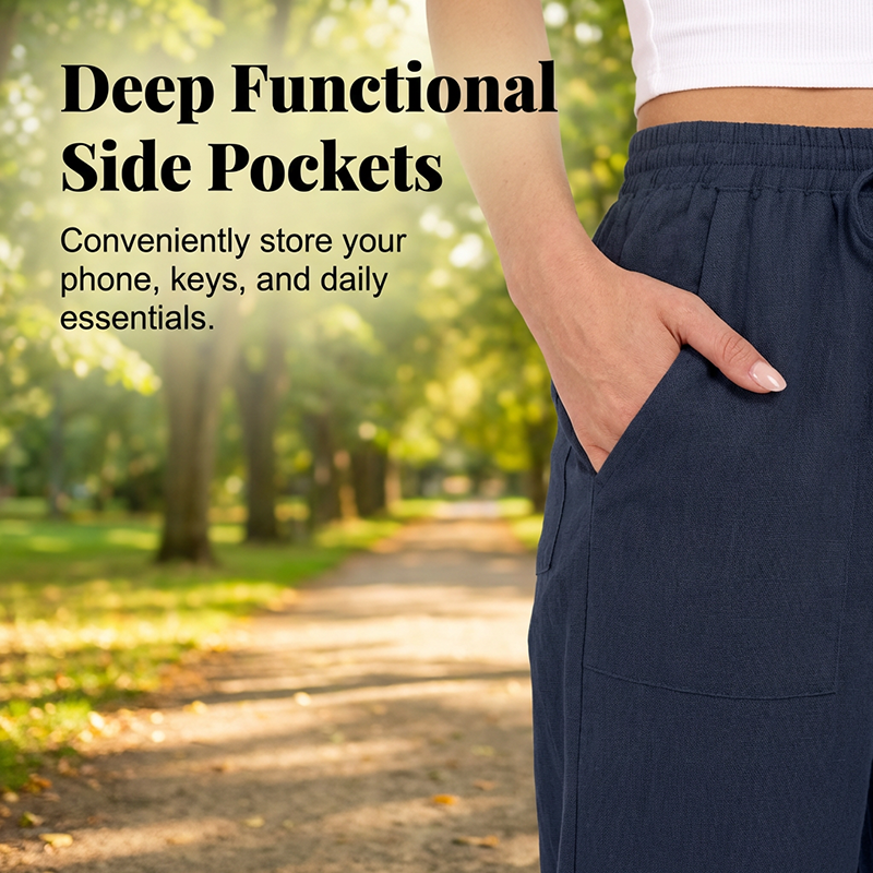 👖 LIMITED TIME 50% OFF! 🌿 Women's Cotton-Linen Blend Cropped Pants – Wide Leg, Elastic Waist, Pockets 🌱