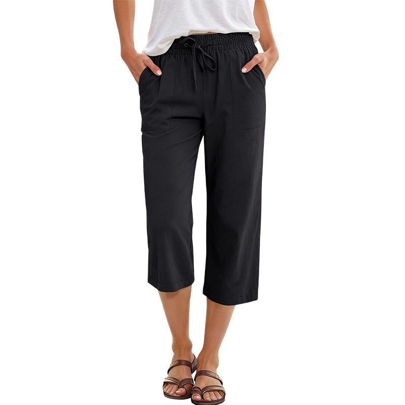 👖 LIMITED TIME 50% OFF! 🌿 Women's Cotton-Linen Blend Cropped Pants – Wide Leg, Elastic Waist, Pockets 🌱