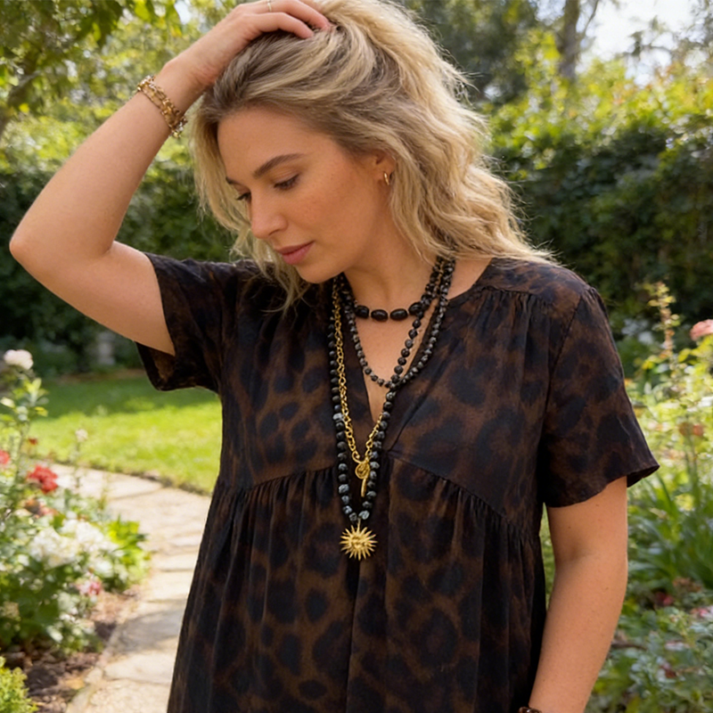 🌸Nieuwe lentecollectie & 50% korting❤️‍🔥Maxijurk met V-hals en luipaardprint voor dames