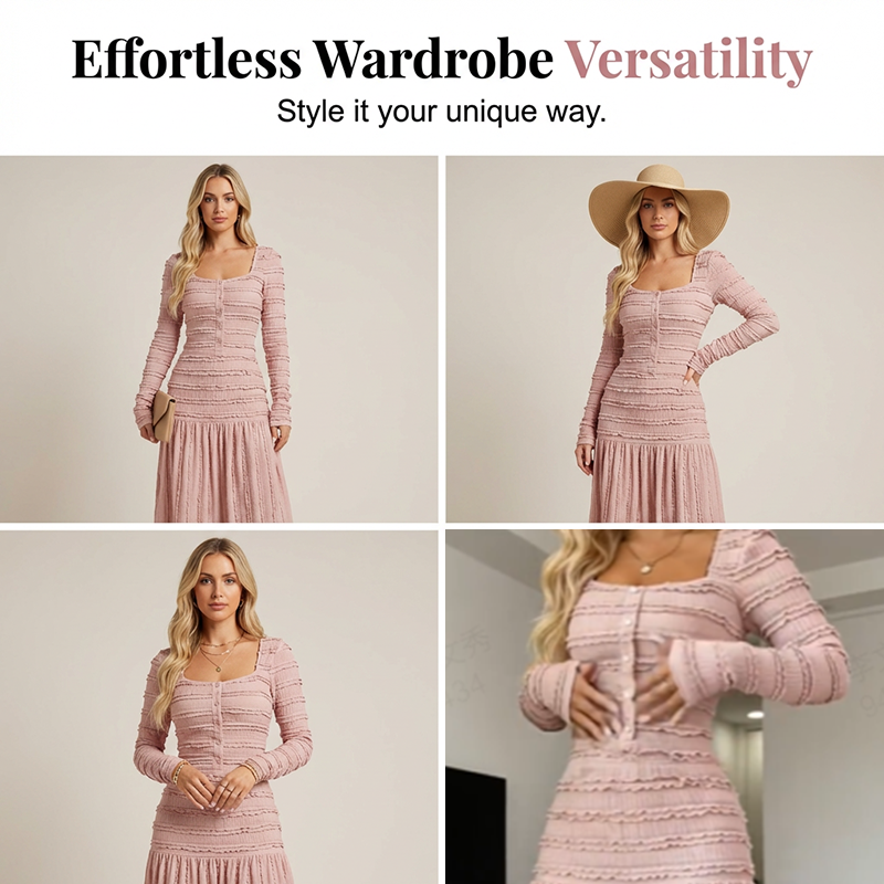 🔥 50% Korting – Flatterende Maxi-Jurk met Vierkante Hals | Accentueert je Taille & Laat je Langer Lijken