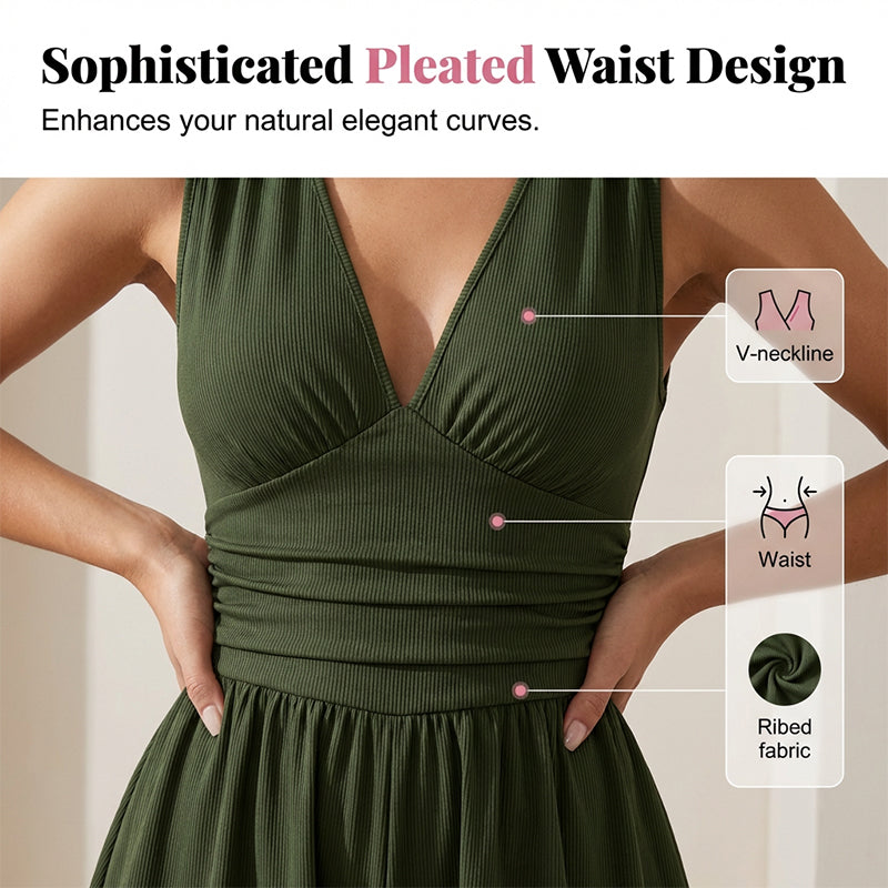 👗Women's Sleeveless V-Neck Ruched Waist Romper