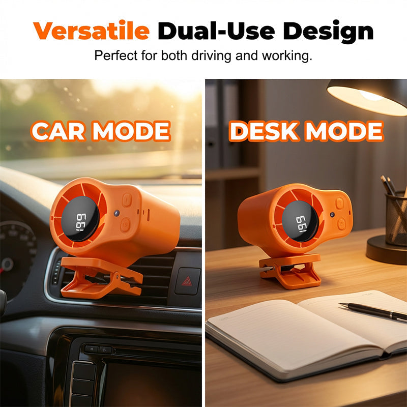 🚗💨50% KORTING – Draagbare LED Auto Ventilator | Stil, Krachtig & Directe Verkoeling voor Onderweg ✨