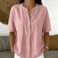 🎁2026 Nieuw binnen 50% KORTING💥Dames Casual Losvallende Effen Top – Henley-knoping, Katoen- en Linnenmix