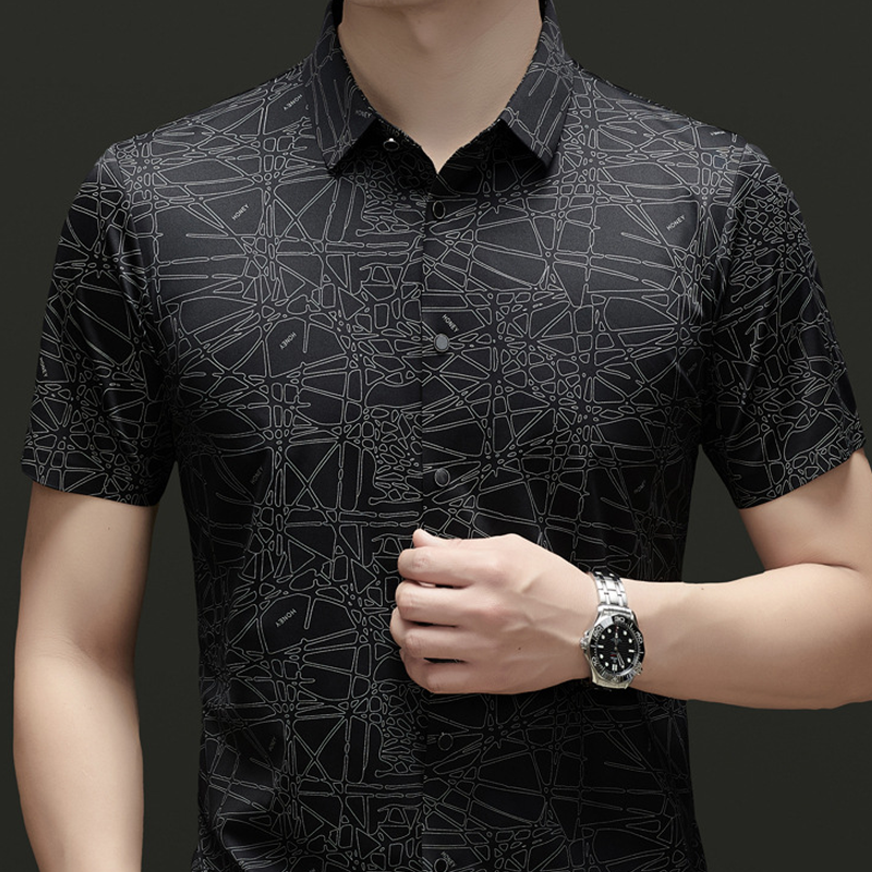 Chique overhemd met korte mouwen en revers voor heren, met abstract geometrisch patroon