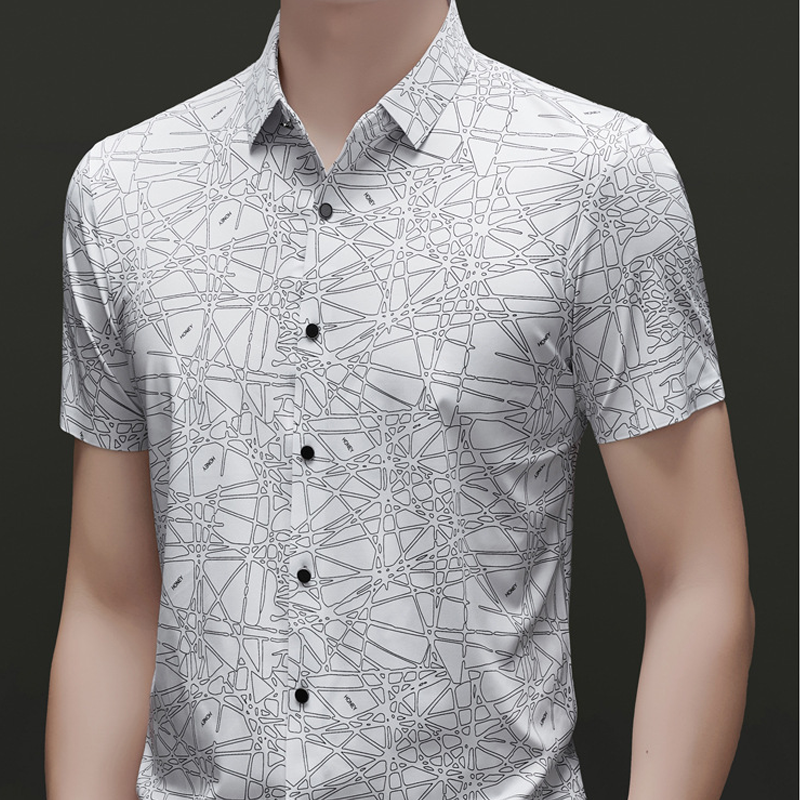 Chique overhemd met korte mouwen en revers voor heren, met abstract geometrisch patroon