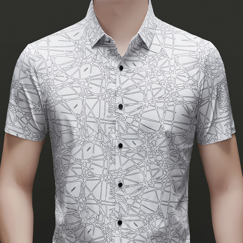 Chique overhemd met korte mouwen en revers voor heren, met abstract geometrisch patroon