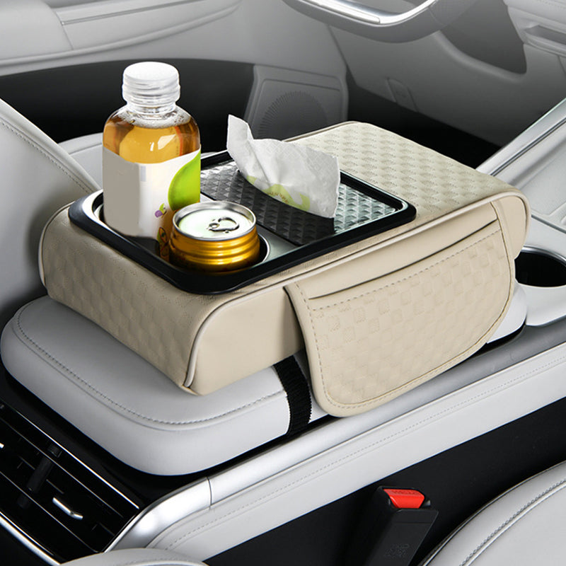 🌞Fris De Lente In Met 50% Korting!🔥Luxe Auto Armsteun Organizer | Universele Middenconsole Verhoger | Met Dubbele Bekerhouder & Tissue-dispenser | Comfortabel Lederlook Design