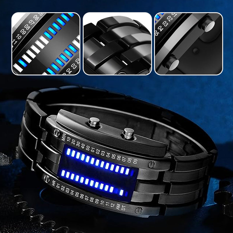 ⌚ NU 50% KORTING! 🤓 Cyberpunk Binary LED-horloge – “Only Geeks Get It” – Futuristisch, uniek en opvallend met blauw LED-display 💙