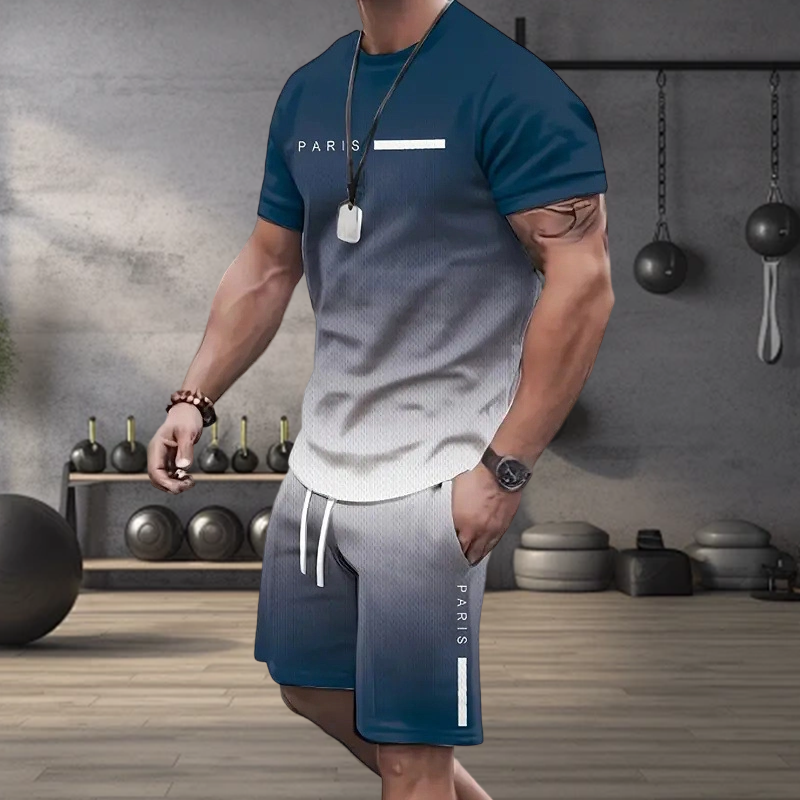 🎁2026 Nieuw binnen 50% KORTING💥De heren set bestaande uit een gradient-kleur T-shirt en shorts