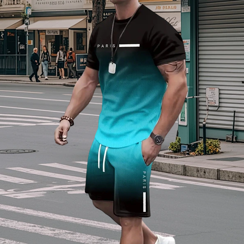 🎁2026 Nieuw binnen 50% KORTING💥De heren set bestaande uit een gradient-kleur T-shirt en shorts