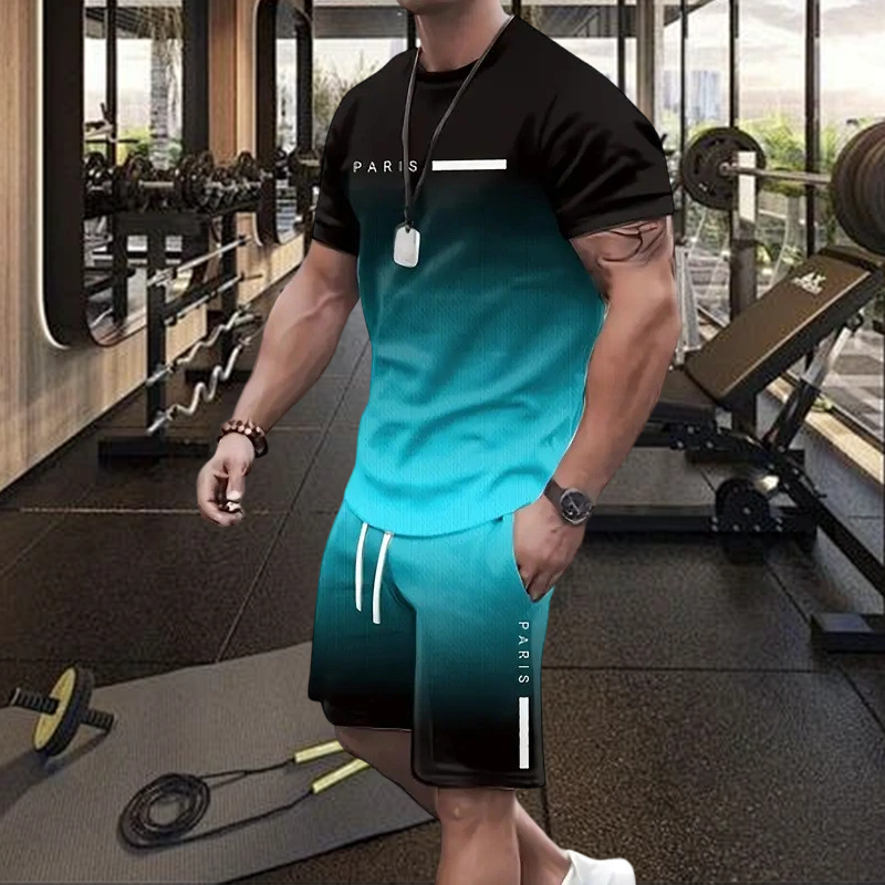 🎁2026 Nieuw binnen 50% KORTING💥De heren set bestaande uit een gradient-kleur T-shirt en shorts