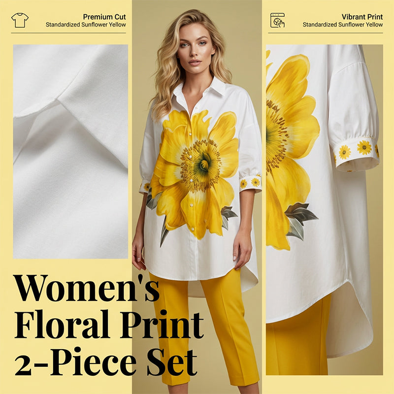 🎁2026 Nieuw binnen 50% KORTING💥Tweedelige set met bloemenprint voor dames | Chique oversized top + cropped broek, helemaal klaar voor een vakantie! 🌸✨