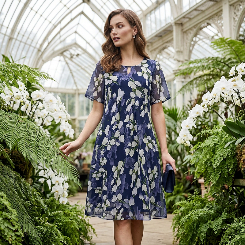 Elegantie in elke stap: Feestjurk met korte mouwen, A-lijn model en knielengte 👗