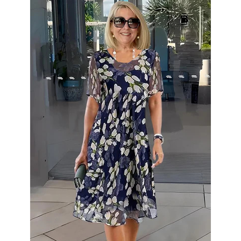 Elegantie in elke stap: Feestjurk met korte mouwen, A-lijn model en knielengte 👗