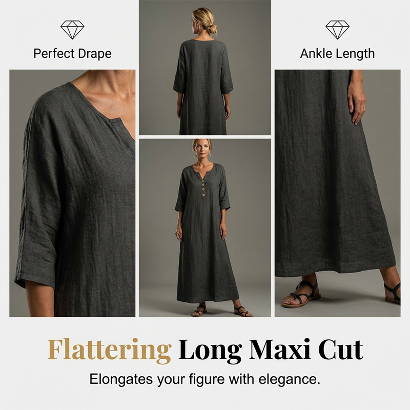 🎁2026 Nieuw binnen 50% KORTING💥Casual maxi-jurk met V-hals en losse pasvorm voor dames