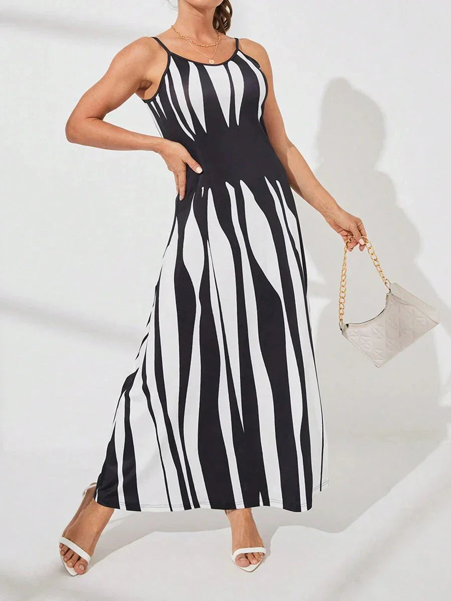 👗50% KORTING Gestreepte spaghetti bandjes jurk, slank & luchtig