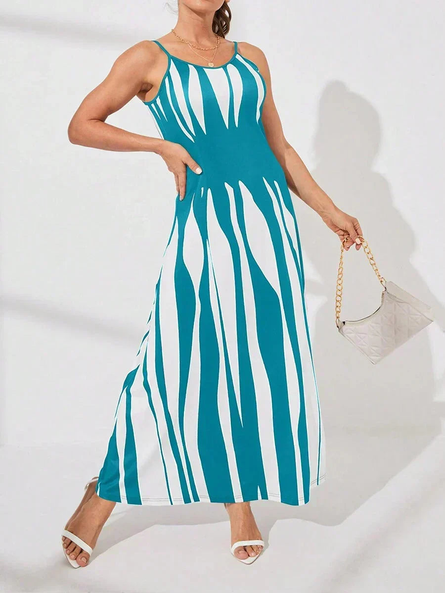 👗50% KORTING Gestreepte spaghetti bandjes jurk, slank & luchtig