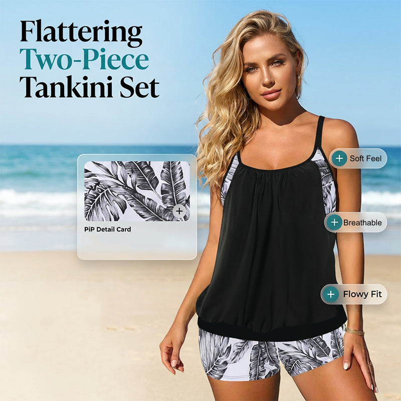 🎁2026 Nieuw binnen 50% KORTING💥🌴Tweedelige tankini voor dames met kort broekje – Zwemmen, surfen en relaxen in stijl👙