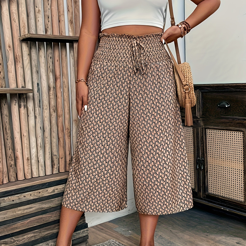 🔥🎁Nieuws: 50 % KORTING🔥Capribroek voor dames met elastische band, hoge taille en wijde pijpen