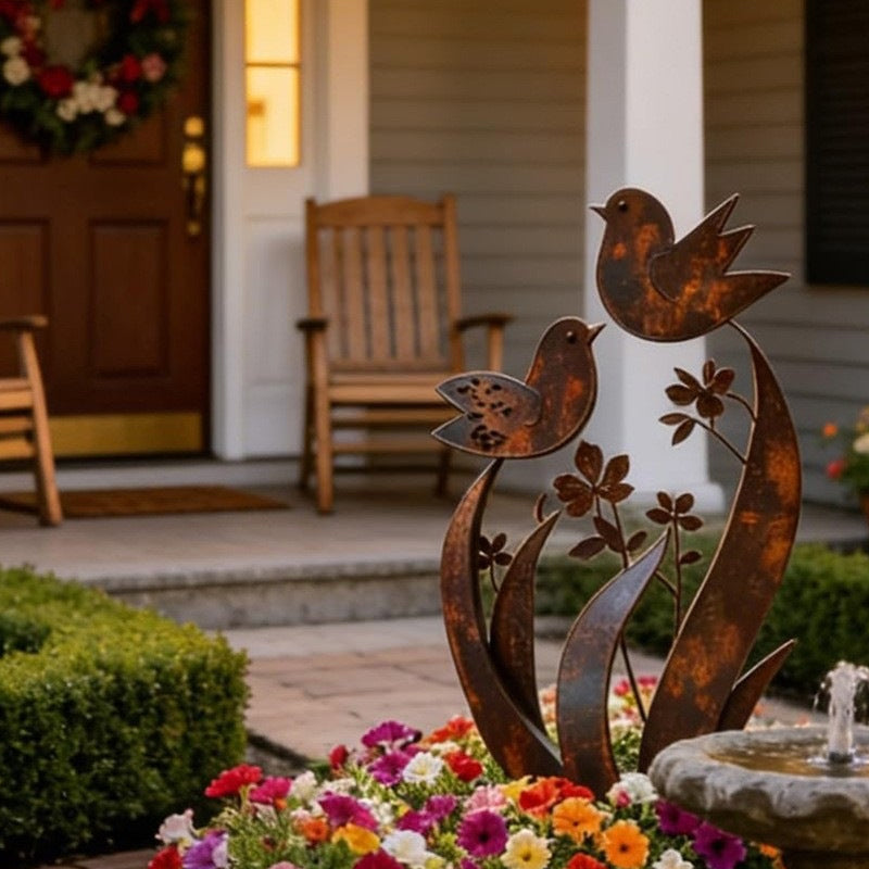 🎁2026 Nieuw binnen 50% KORTING💥🌿 Rustieke Metalen Tuinpaal met Vogel- en Bloemmotief – Decoratief voor Tuin en Pad ✨