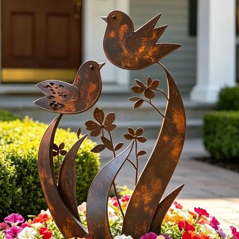 🎁2026 Nieuw binnen 50% KORTING💥🌿 Rustieke Metalen Tuinpaal met Vogel- en Bloemmotief – Decoratief voor Tuin en Pad ✨