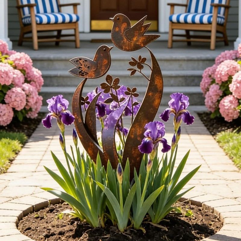 🎁2026 Nieuw binnen 50% KORTING💥🌿 Rustieke Metalen Tuinpaal met Vogel- en Bloemmotief – Decoratief voor Tuin en Pad ✨