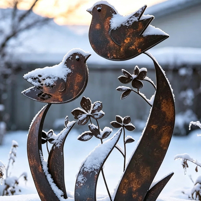 🎁2026 Nieuw binnen 50% KORTING💥🌿 Rustieke Metalen Tuinpaal met Vogel- en Bloemmotief – Decoratief voor Tuin en Pad ✨
