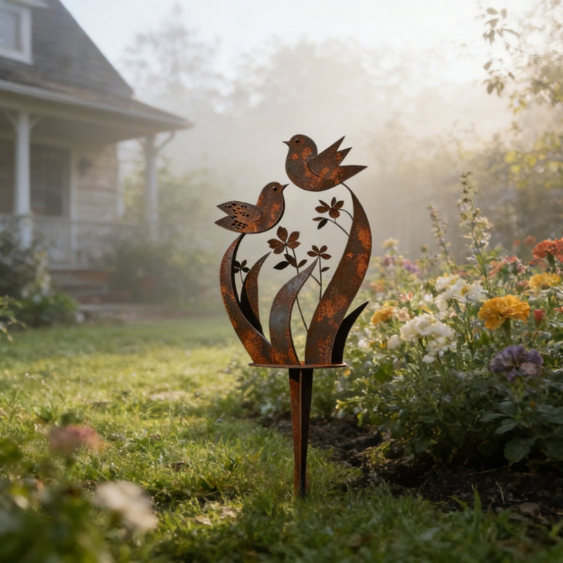 🎁2026 Nieuw binnen 50% KORTING💥🌿 Rustieke Metalen Tuinpaal met Vogel- en Bloemmotief – Decoratief voor Tuin en Pad ✨