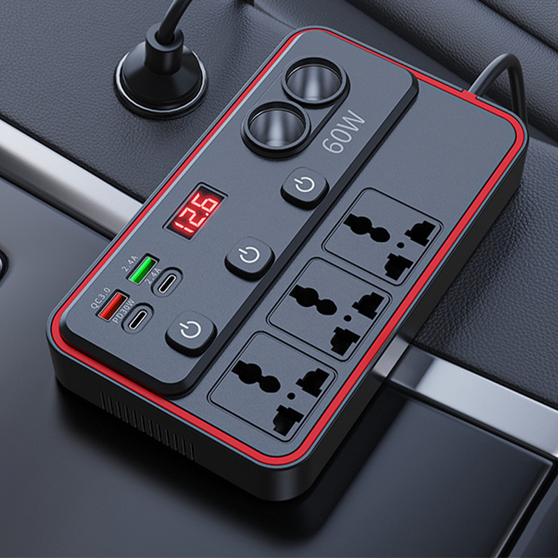 Multifunctionele Autolader Met Stopcontacten En USB