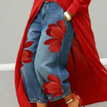 🎁2026 Nieuw binnen 50% KORTING💥Wide-Leg Jeans voor Dames met Artistieke Bloemenprint