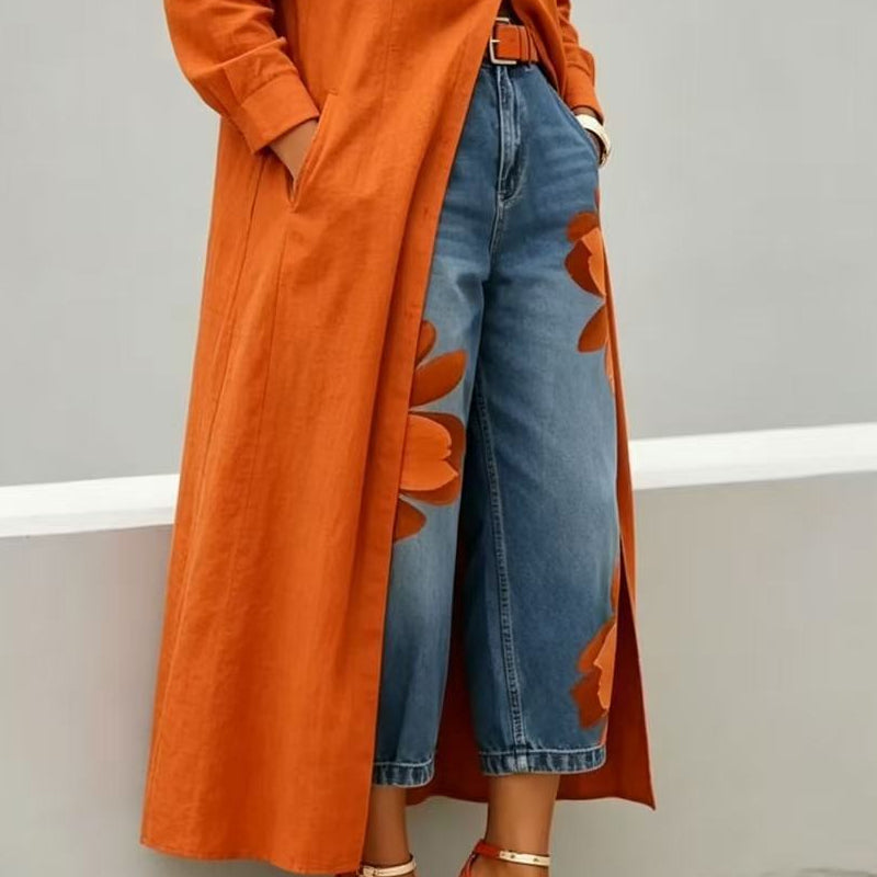 🎁2026 Nieuw binnen 50% KORTING💥Wide-Leg Jeans voor Dames met Artistieke Bloemenprint
