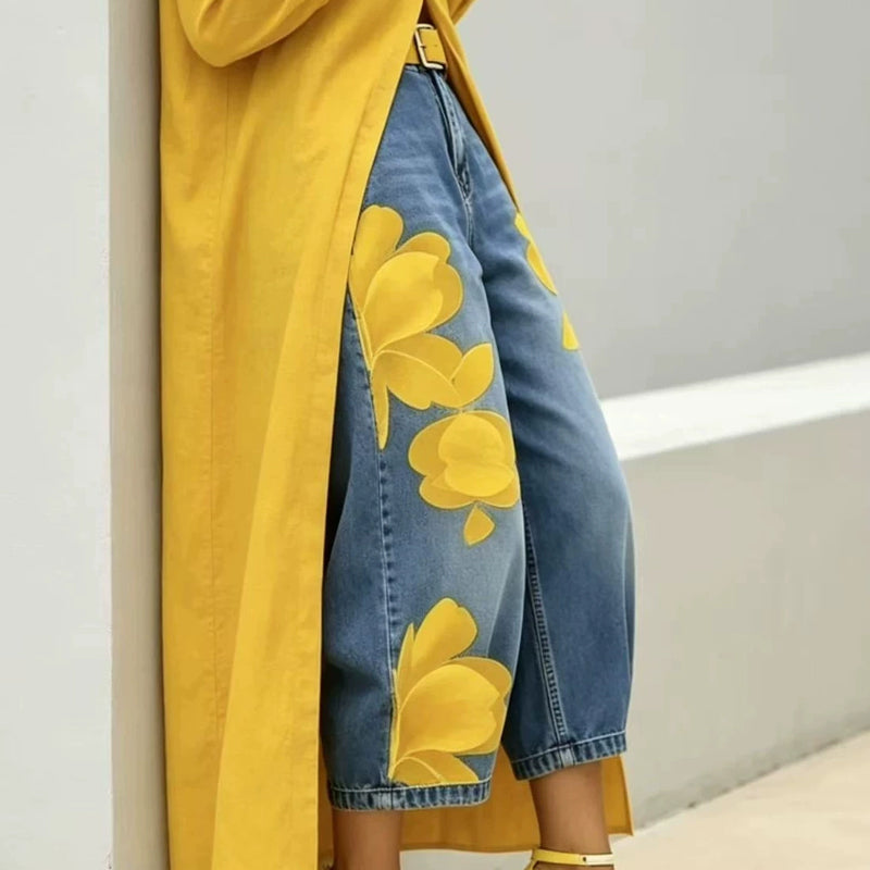 🎁2026 Nieuw binnen 50% KORTING💥Wide-Leg Jeans voor Dames met Artistieke Bloemenprint