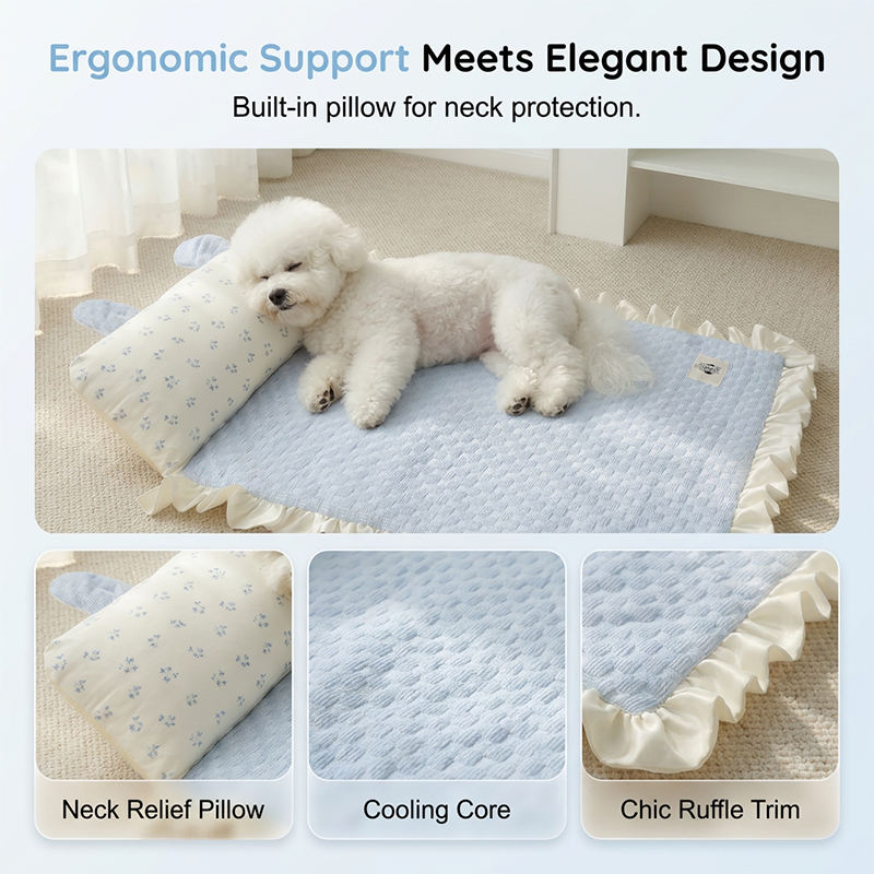 🌞Fris De Lente In Met 50% Korting!🐾Verkoelende Huisdierenmat met Kussen – Ademend Zomerbed voor Kleine Honden en Katten