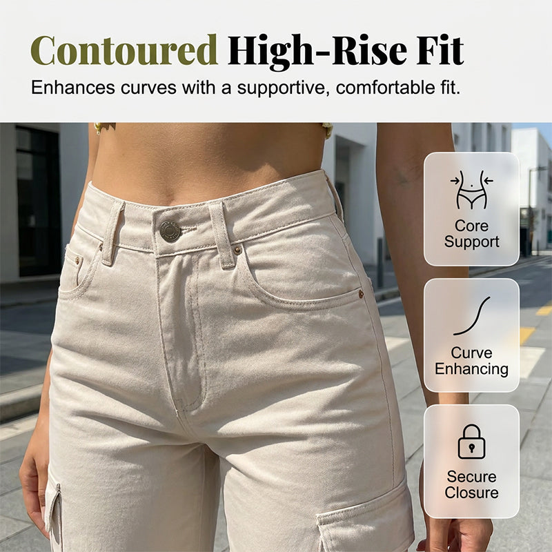 🎁2026 Nieuw binnen 50% KORTING💥Cargo-broek met hoge taille en wijde pijpen voor dames