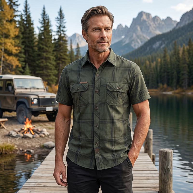👔 TIJDELIJK 50% KORTING! 🍂 Heren Casual Geruit Korte Mouw Overhemd – Klassiek Patroon, Relaxte Pasvorm, Ademend Comfort ✨