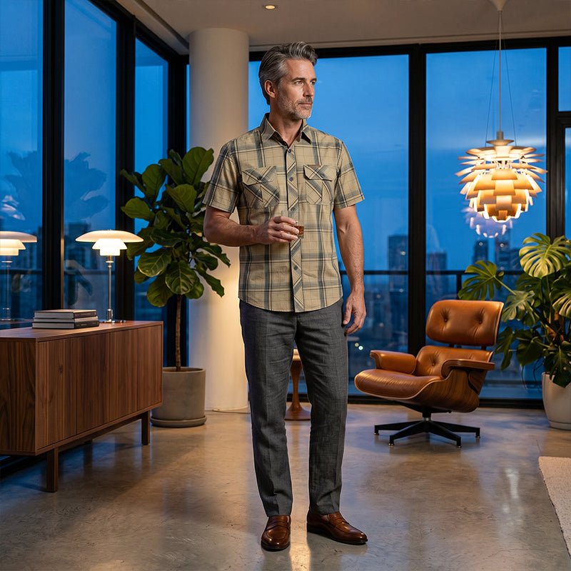 👔 TIJDELIJK 50% KORTING! 🍂 Heren Casual Geruit Korte Mouw Overhemd – Klassiek Patroon, Relaxte Pasvorm, Ademend Comfort ✨