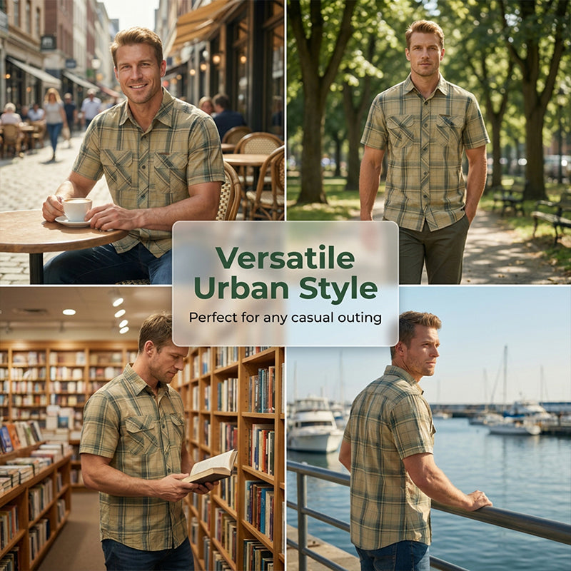 👔 TIJDELIJK 50% KORTING! 🍂 Heren Casual Geruit Korte Mouw Overhemd – Klassiek Patroon, Relaxte Pasvorm, Ademend Comfort ✨