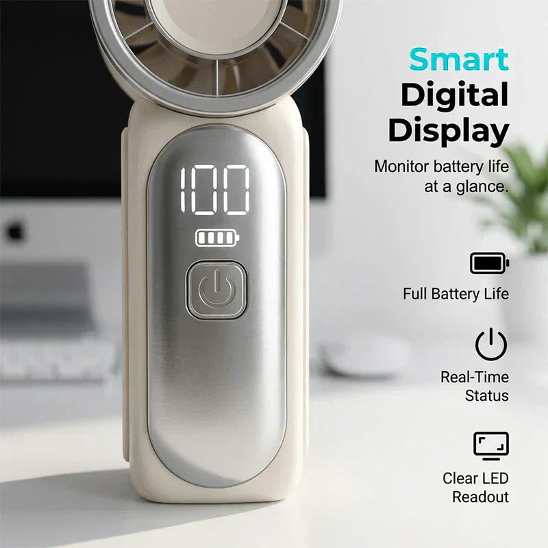 🌬️ Turbo Handheld Fan – LED Display, 6 Speeds, 3000mAh 🔋