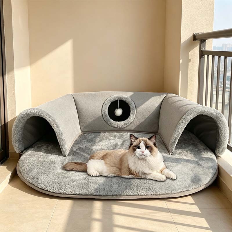 🐱 50% KORTING! 🛏️ Pluche 2-in-1 kattentunnelbed – Opvouwbaar, krasbestendig & knus – Combineert een schuilplaats met een zacht slaapmatje – perfect om te spelen, uit te rusten en een dutje te doen 🐾