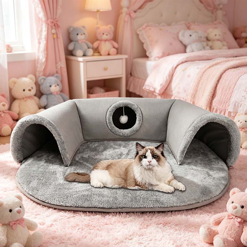 🐱 50% KORTING! 🛏️ Pluche 2-in-1 kattentunnelbed – Opvouwbaar, krasbestendig & knus – Combineert een schuilplaats met een zacht slaapmatje – perfect om te spelen, uit te rusten en een dutje te doen 🐾