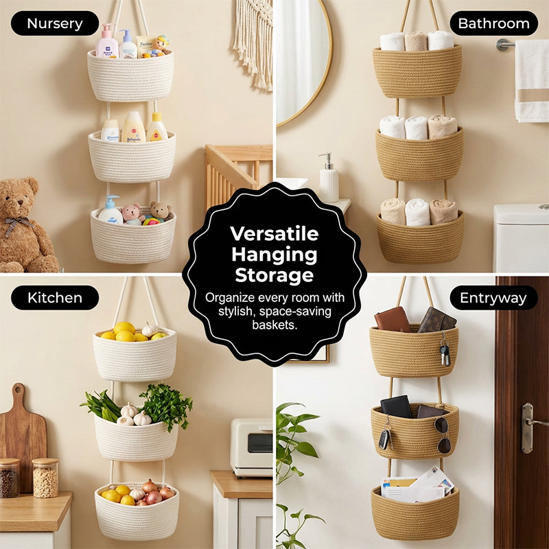 ❄️Zomerfresh 50% Korting!🏡Hangende Wandorganizer met Opbergmanden – Stijlvolle 3-Laags Opberger voor Elke Kamer